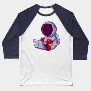 Cute Astronaut Working with Laptop Cartoon Baseball T-Shirt